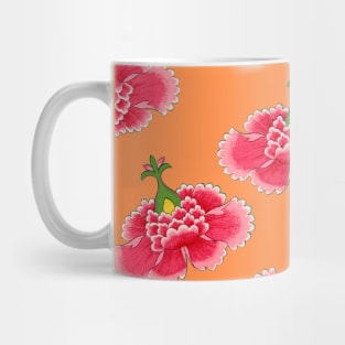 Chinese Vintage Pink and Red Flowers with Orange - Hong Kong Traditional Floral Pattern Mug